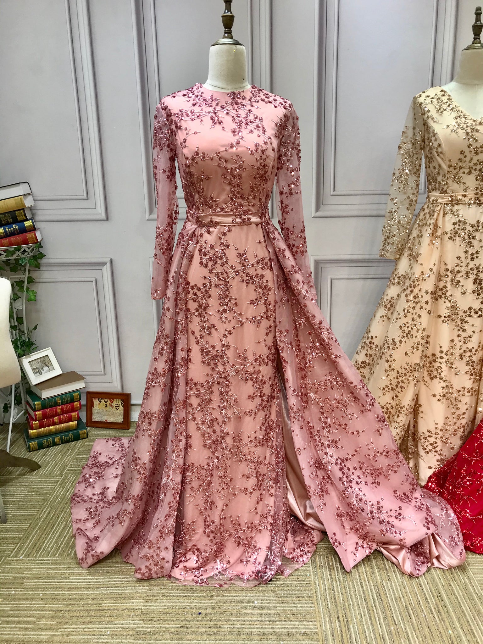 Dusty Pink Muslin Digital Printed Party Wear Gown | Latest Kurti Designs